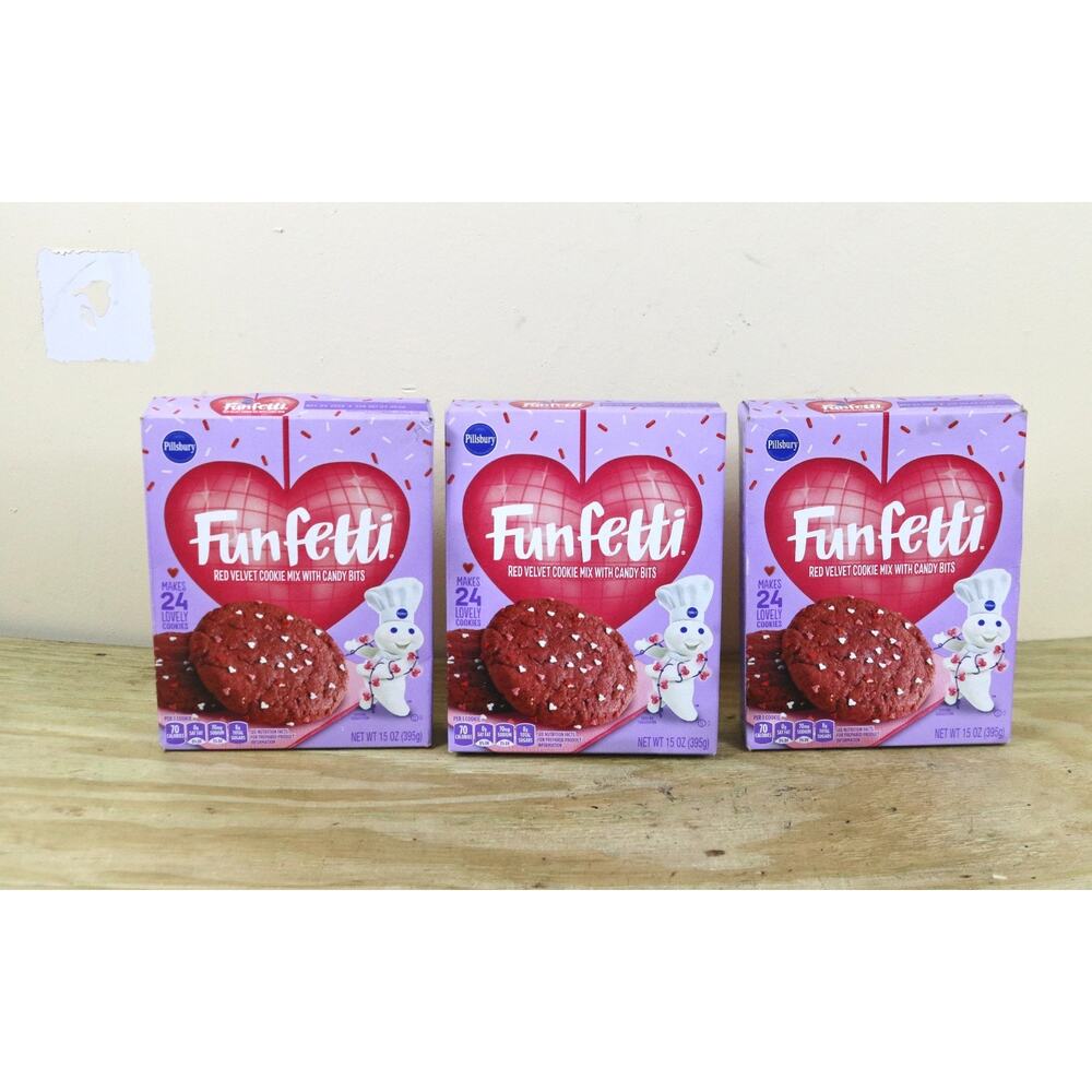 New Pillsbury Doughboy 3 Funfetti Red Velvet Cookie Mix Heart Bit Valentine